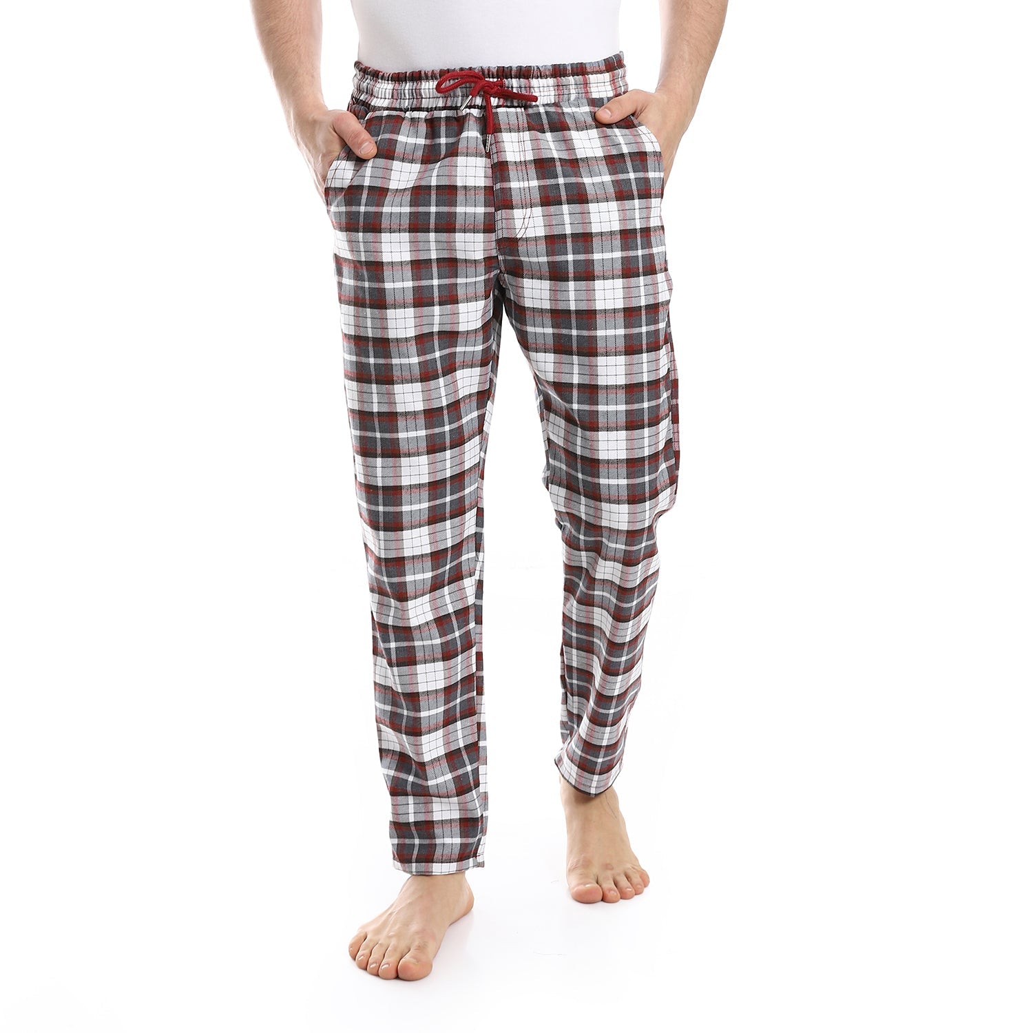 Men's red cotton summer check pants - Grey