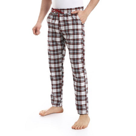 Men's red cotton summer check pants - Grey