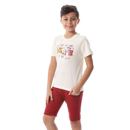 Red Cotton Summer Pajamas for Boys Shorts and Half sleeves-Dark Red