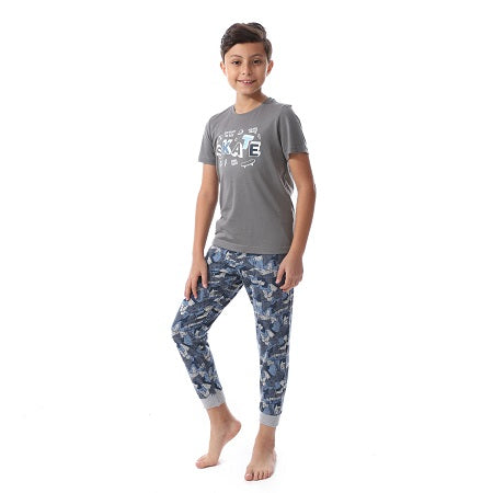 Red Cotton Summer Pajamas for Boys, Printed Pants-Blue