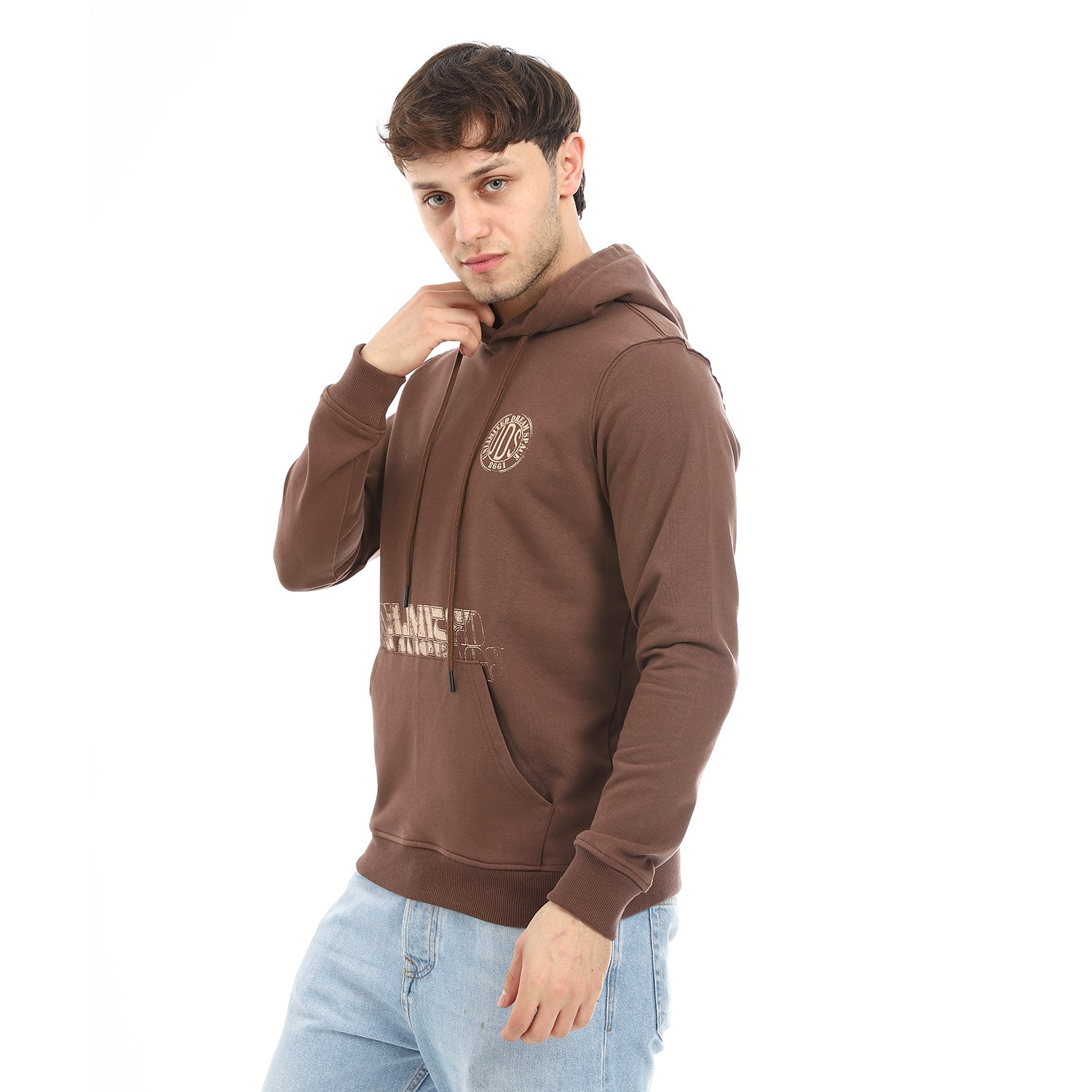 Red Cotton Hoodie With Printed - Brown