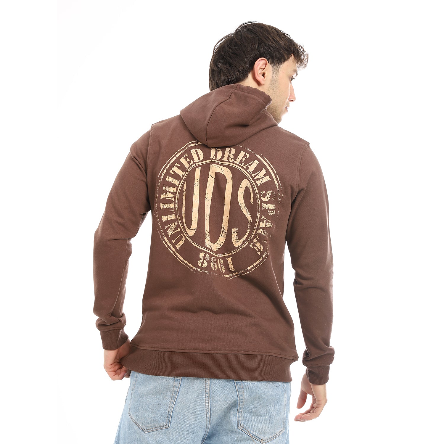 Red Cotton Hoodie With Printed - Brown