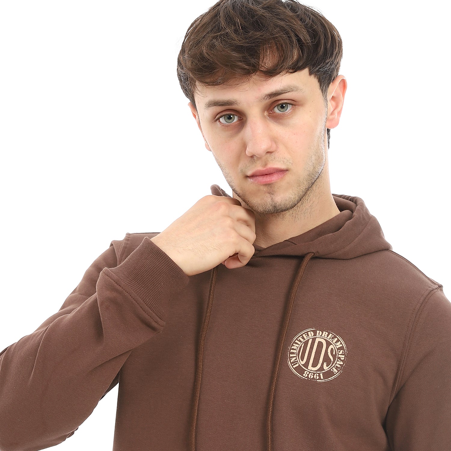 Red Cotton Hoodie With Printed - Brown