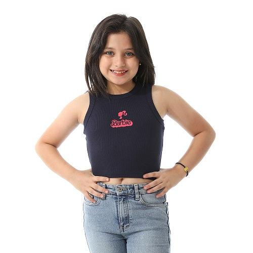 Girls' Fashionable Crop Top - Chic & Casual - Cotton-navy