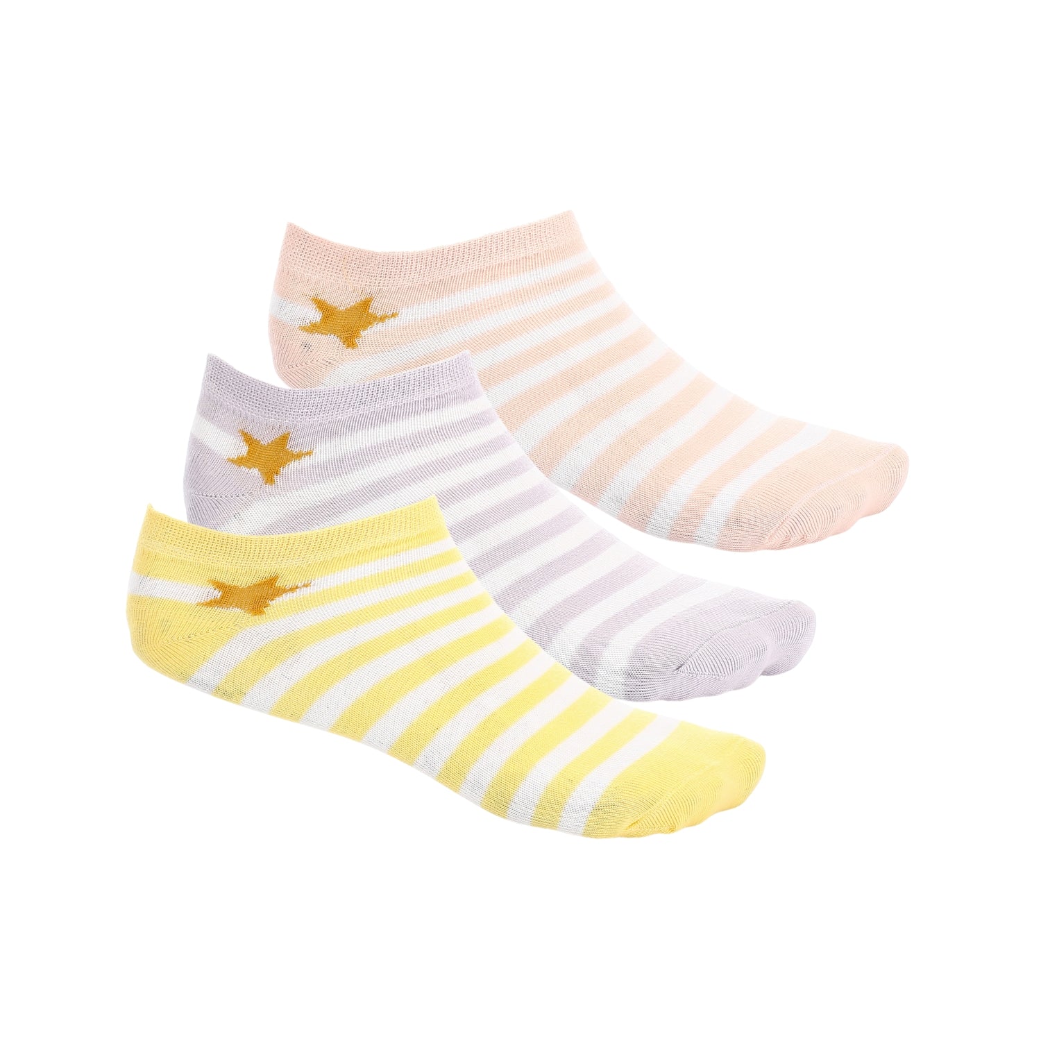 3 Pairs of Colorful Striped Women's Socks with White Accents