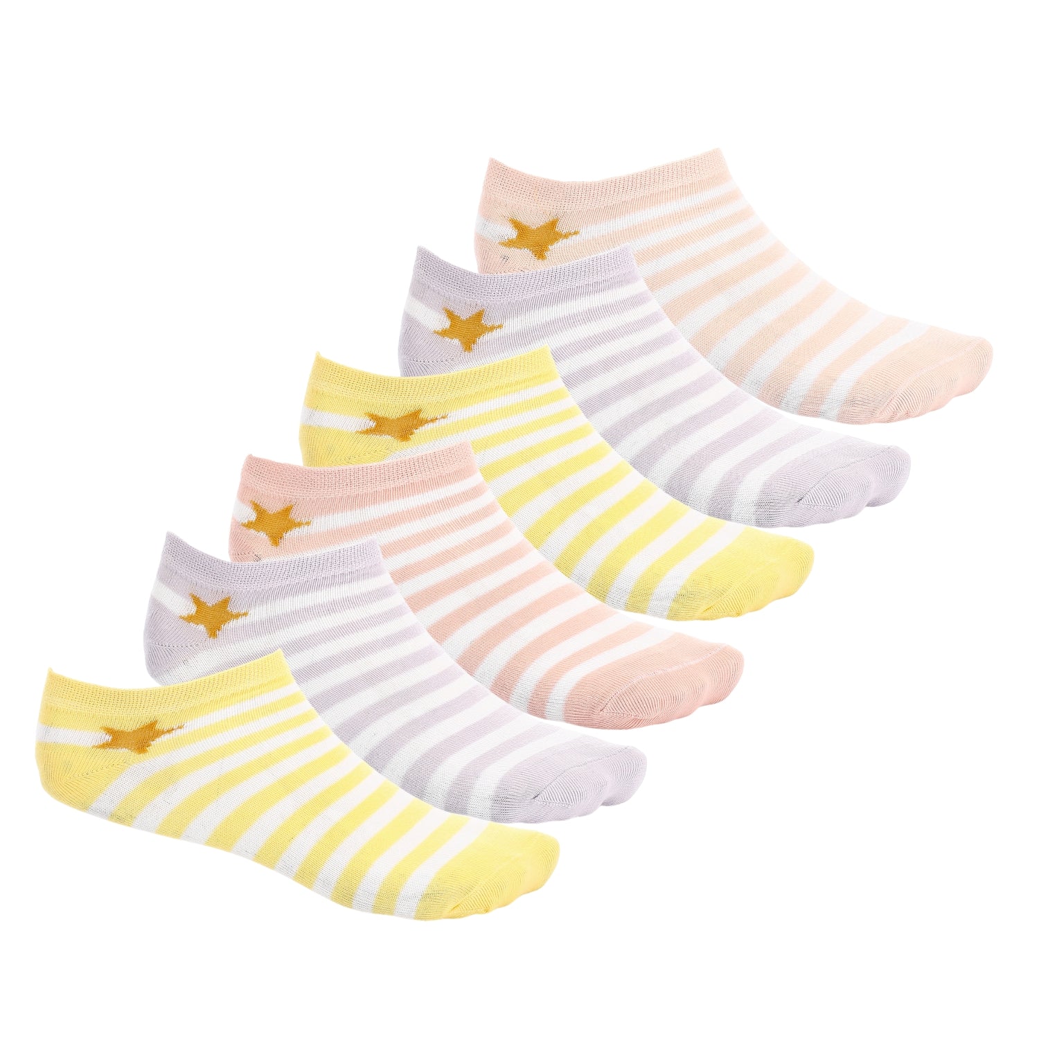 6 Pairs of Colorful Striped Women's Socks with White Accents