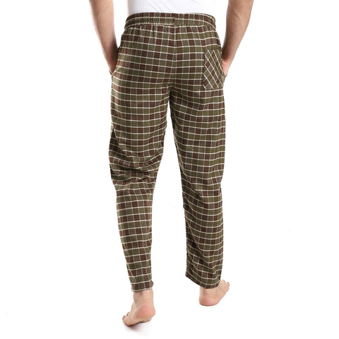 Men's red cotton check pants-Brown