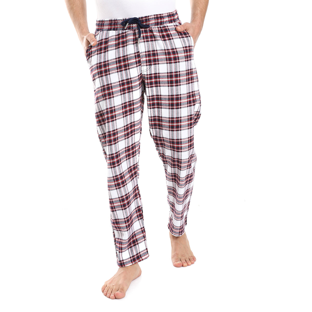 Men's red cotton check pants-Red