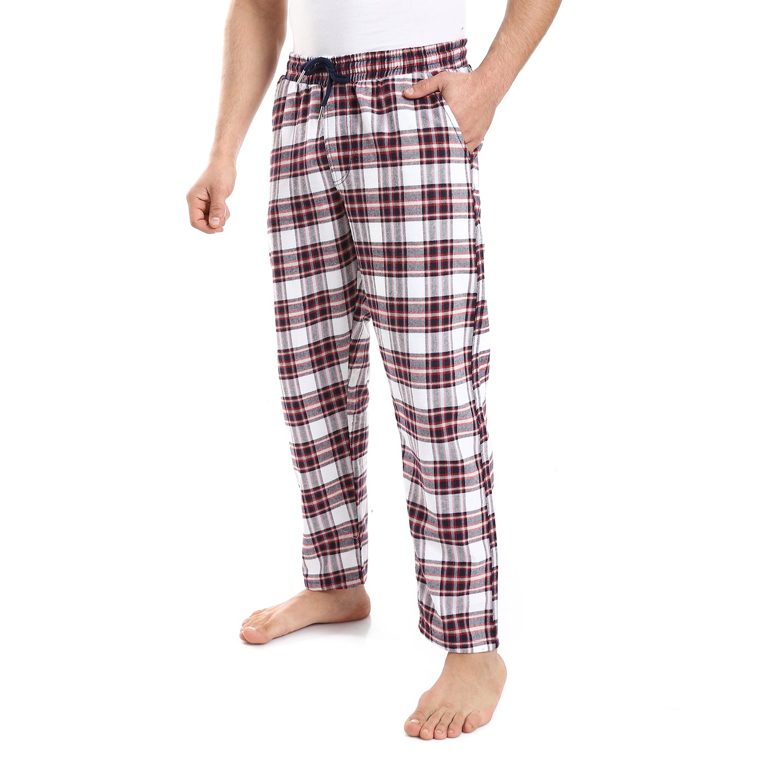 Men's red cotton check pants-Red