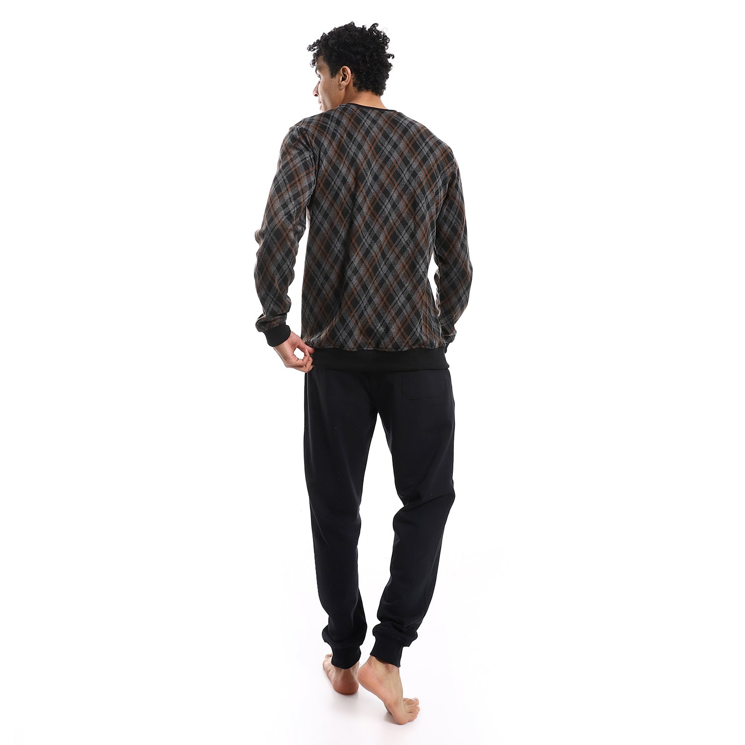 Men's Winter Jacquard Pajamas From Red Cotton - Black