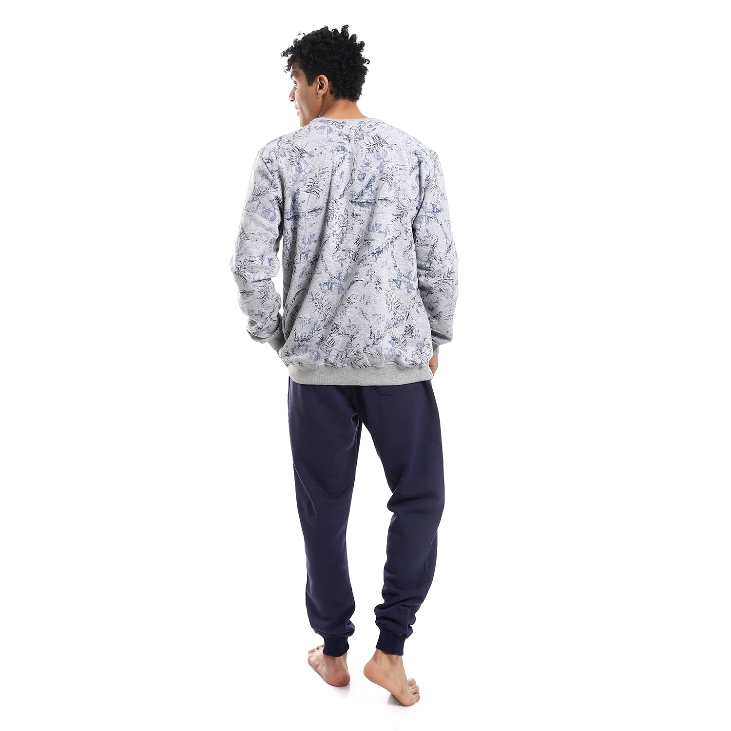 Men's pajama printed from red cotton-Navy