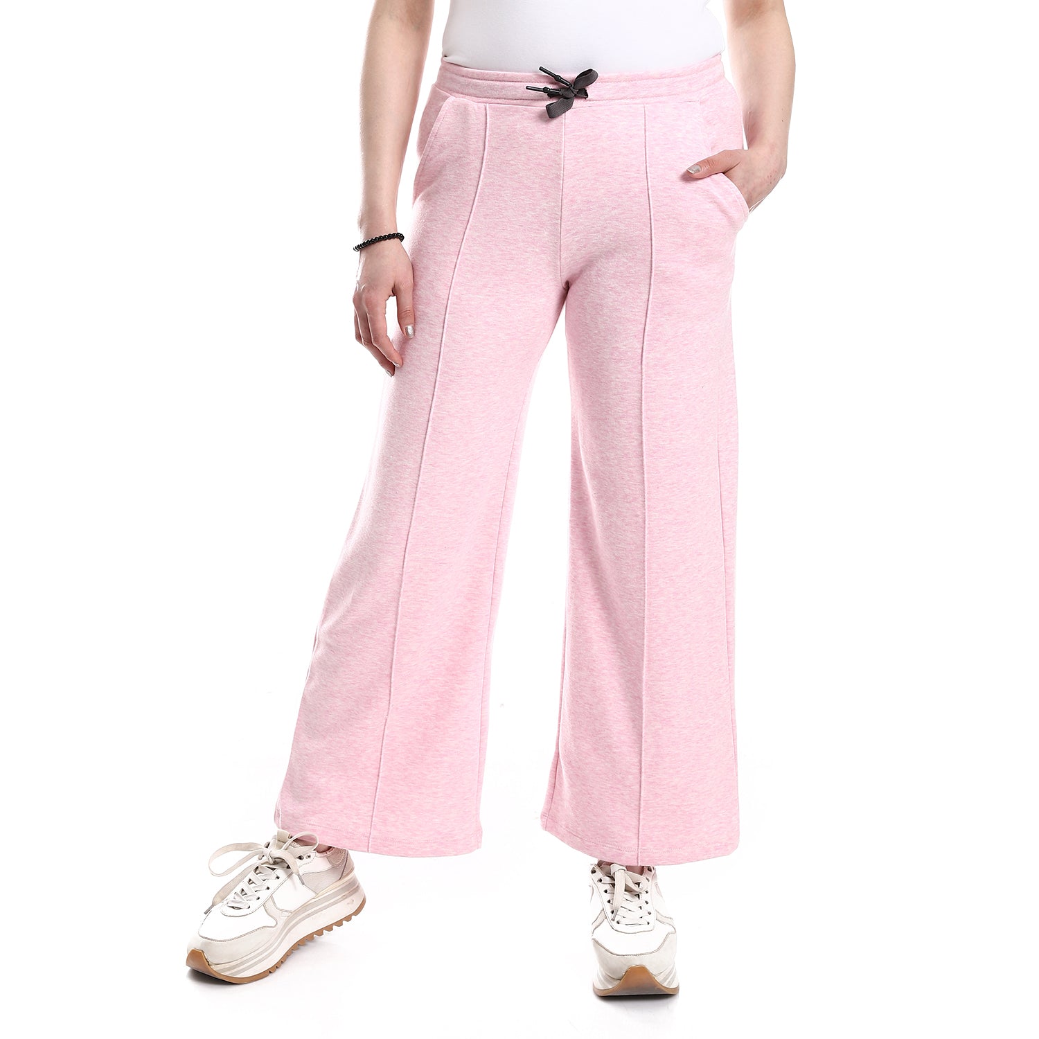Women's Wide Leg Trousers From Red Cotton - Rose