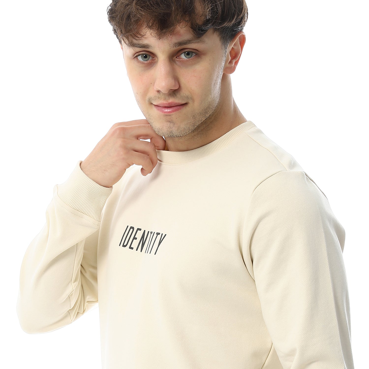 Red Cotton Sweatshirt Off White With Printed- "IDENTITY" - Slip-On