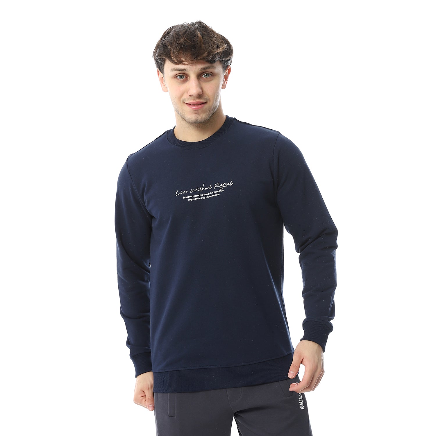 Red Cotton Sweatshirt With Printed- Navy