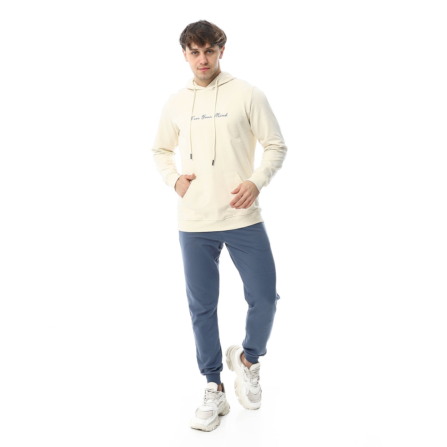 Men's Digital Printed Autumn Hoodie Pajamas - Off White