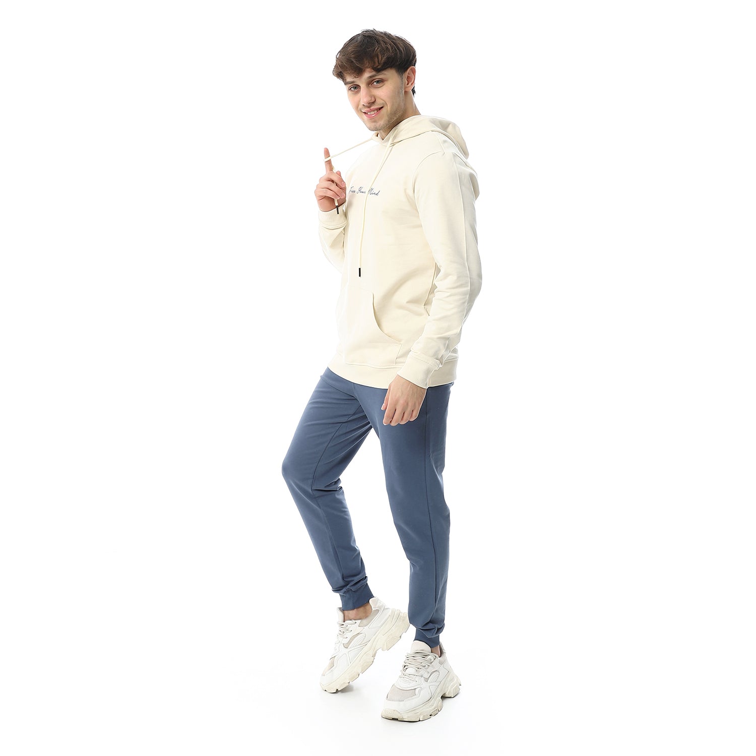 Men's Digital Printed Autumn Hoodie Pajamas - Off White
