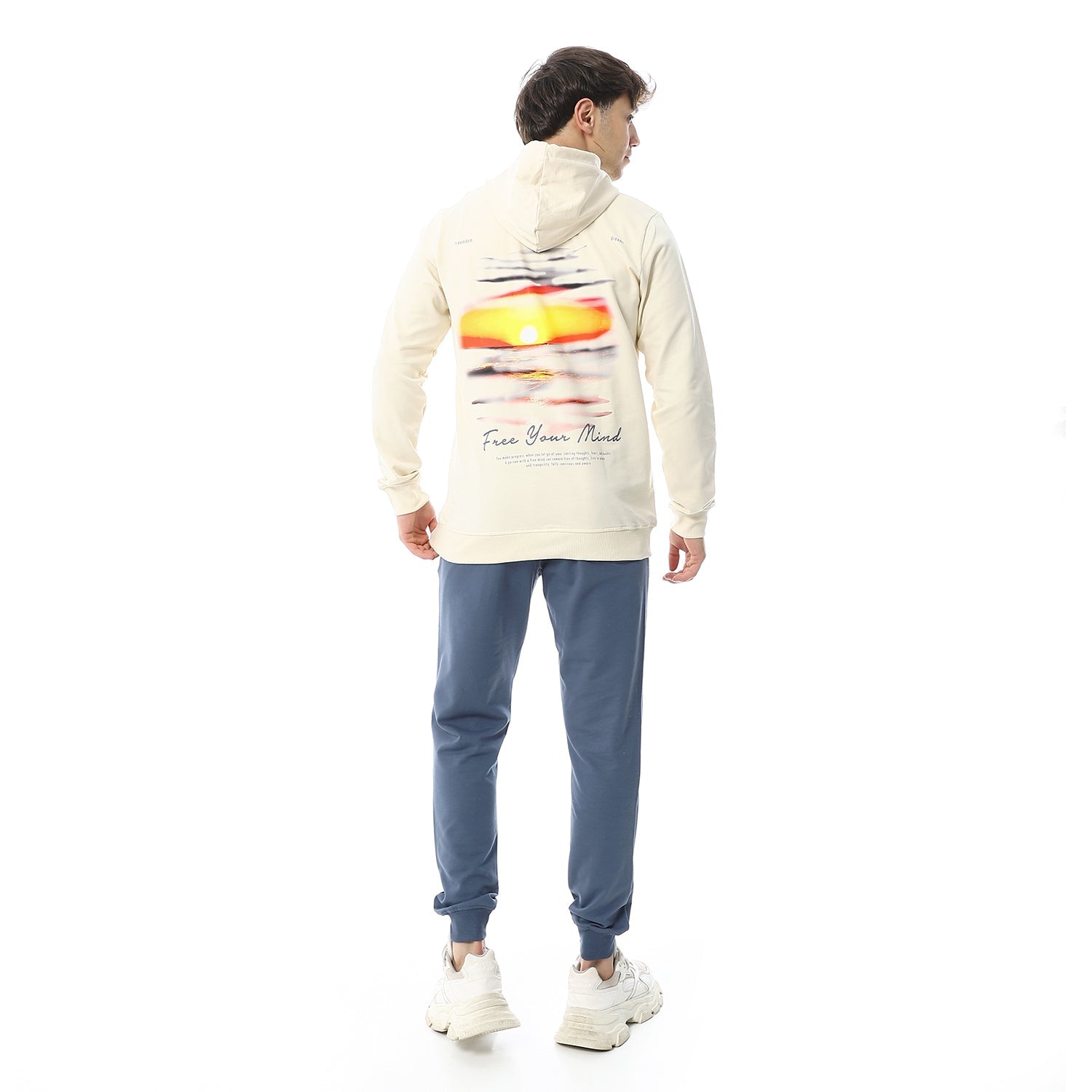 Men's Digital Printed Autumn Hoodie Pajamas - Off White