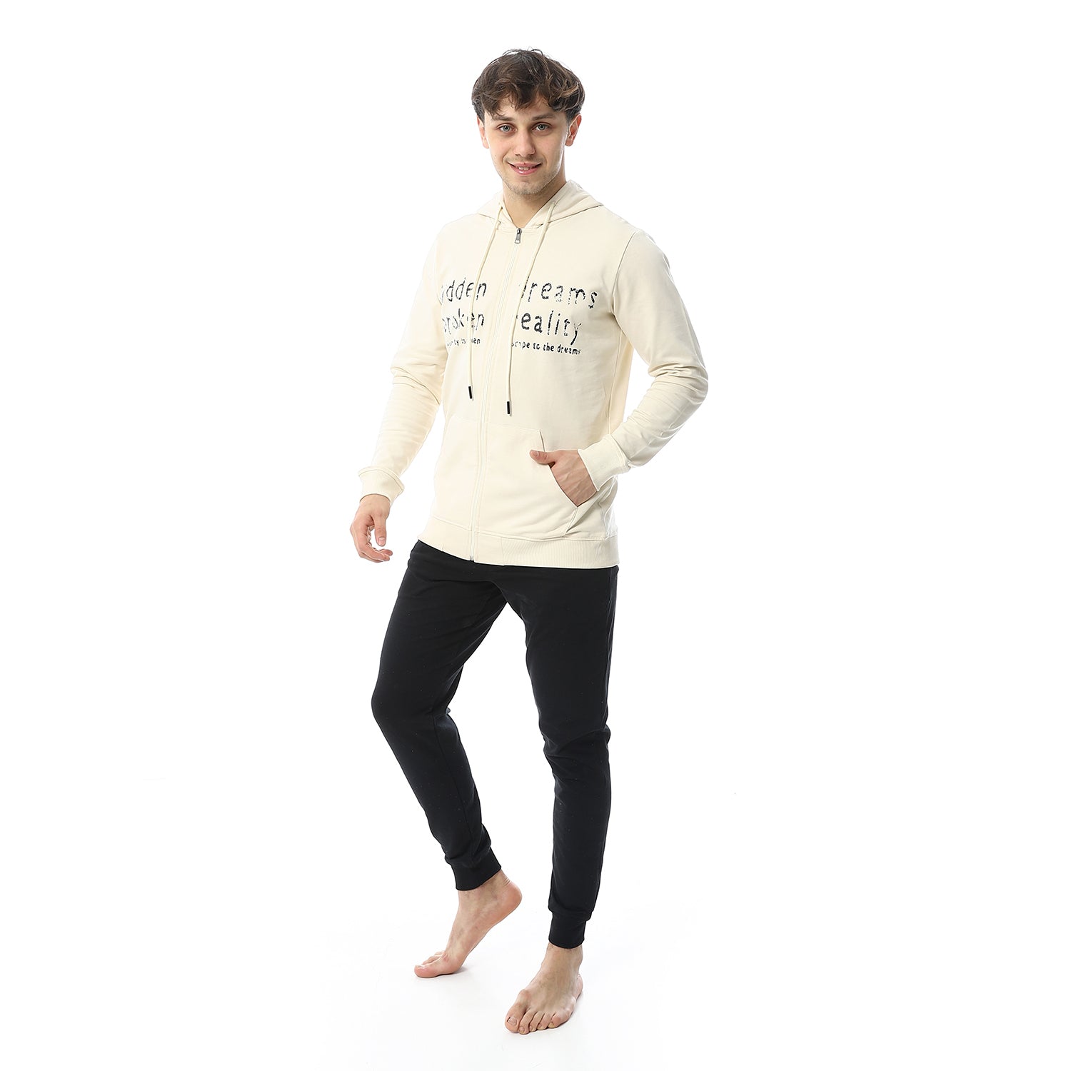 Men's Off white Printed Winter Hoodie - Modern And Warm Loungewear