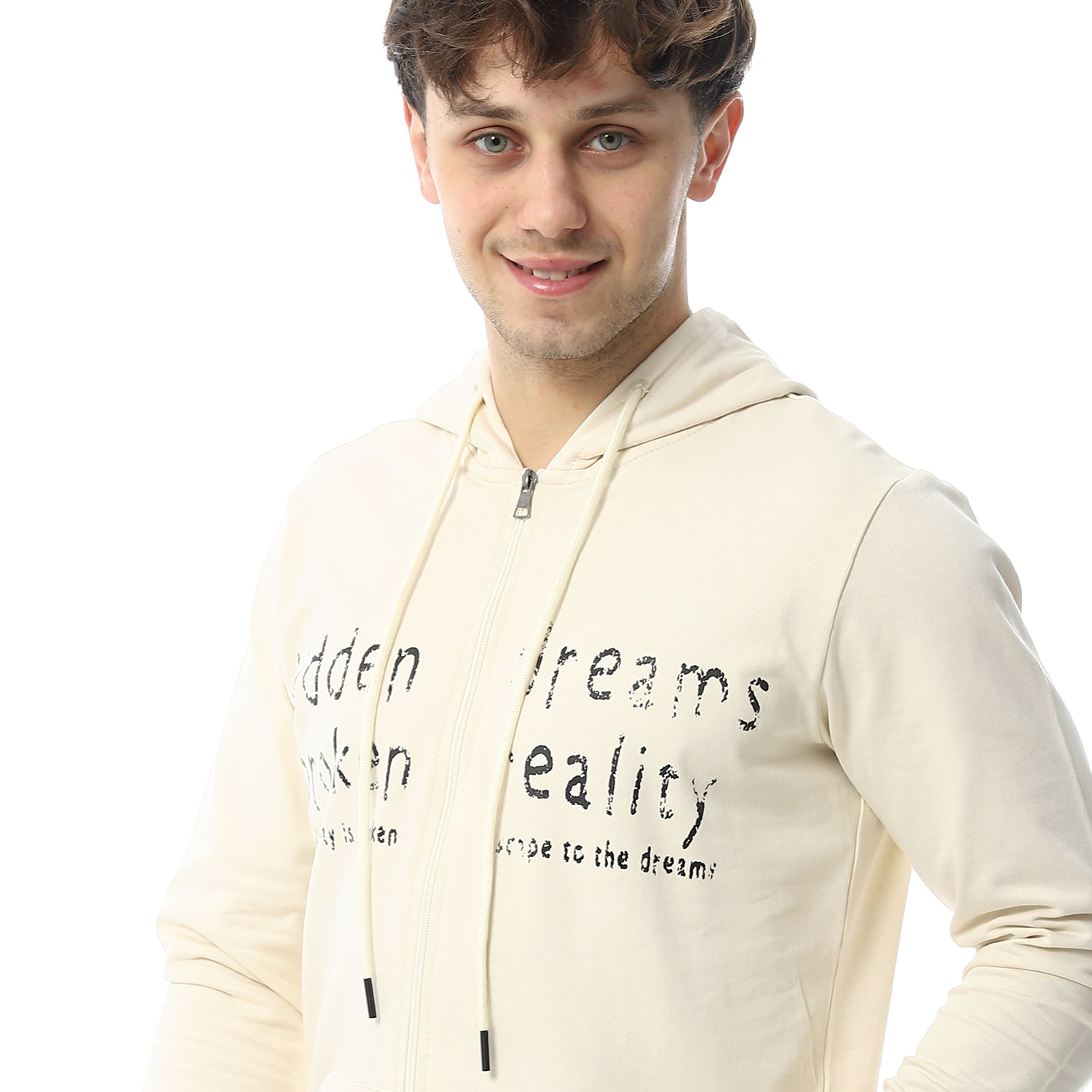 Men's Off white Printed Winter Hoodie - Modern And Warm Loungewear