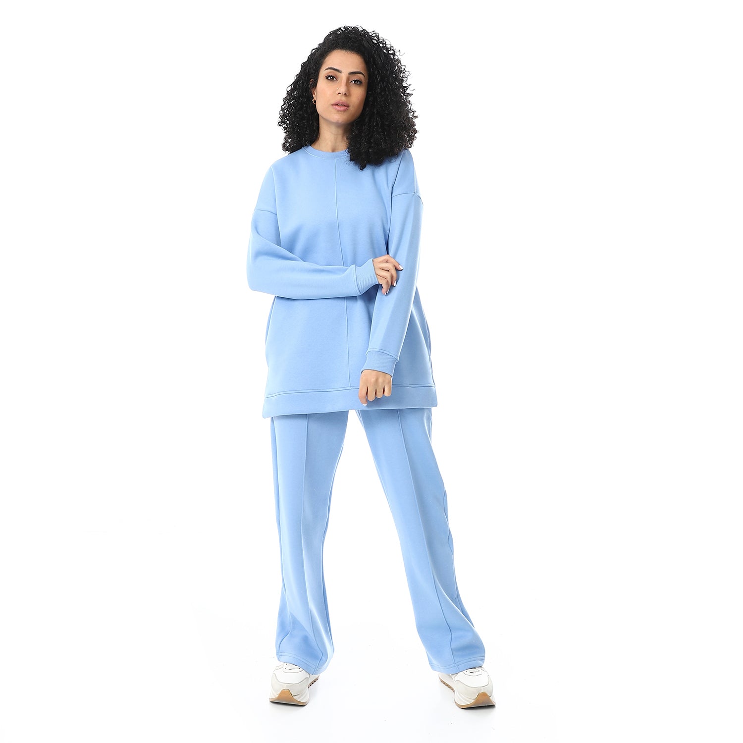 Comfy Long Sweatshirt and Pants Set for Women - Lite Blue