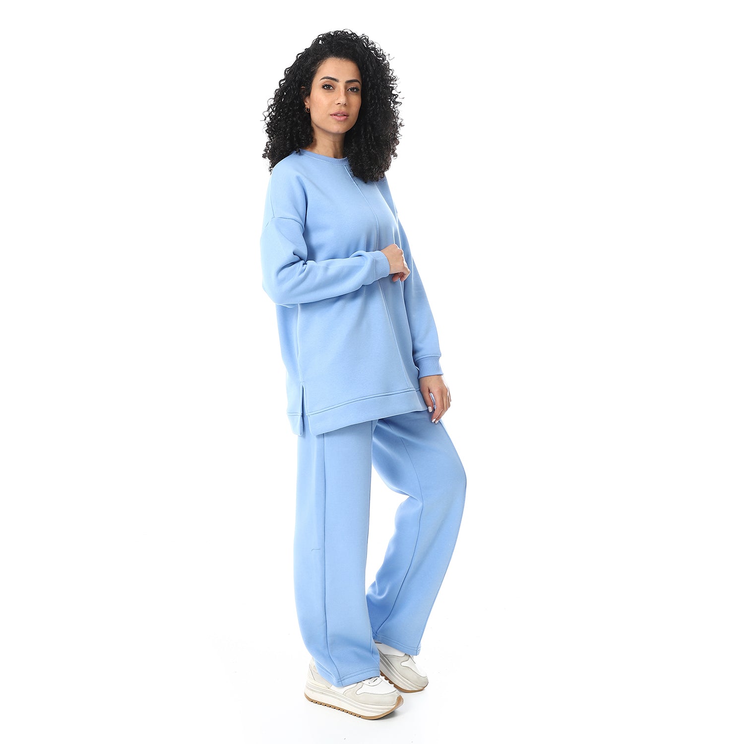 Comfy Long Sweatshirt and Pants Set for Women - Lite Blue