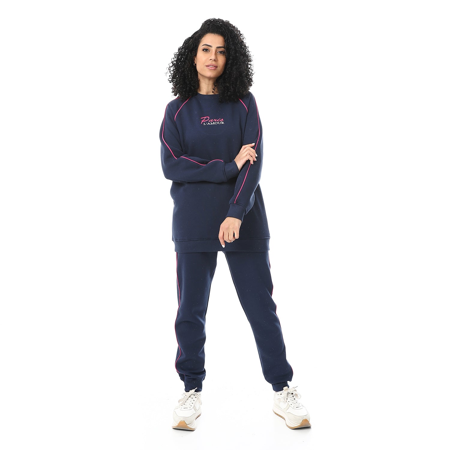 Women's Crew Neck Winter Pajama Set - Navy