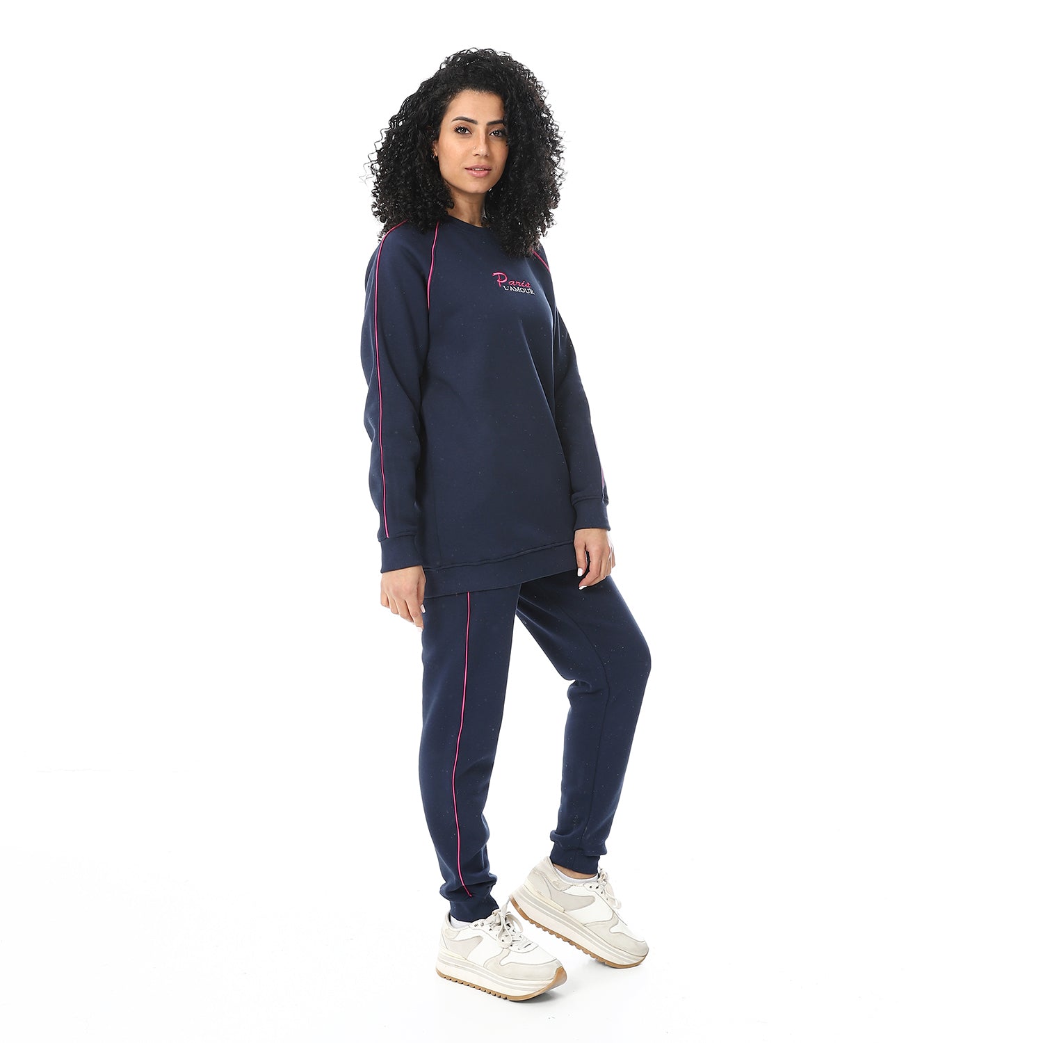 Women's Crew Neck Winter Pajama Set - Navy