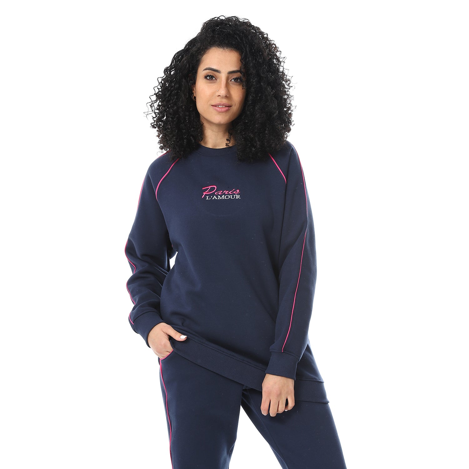 Women's Crew Neck Winter Pajama Set - Navy