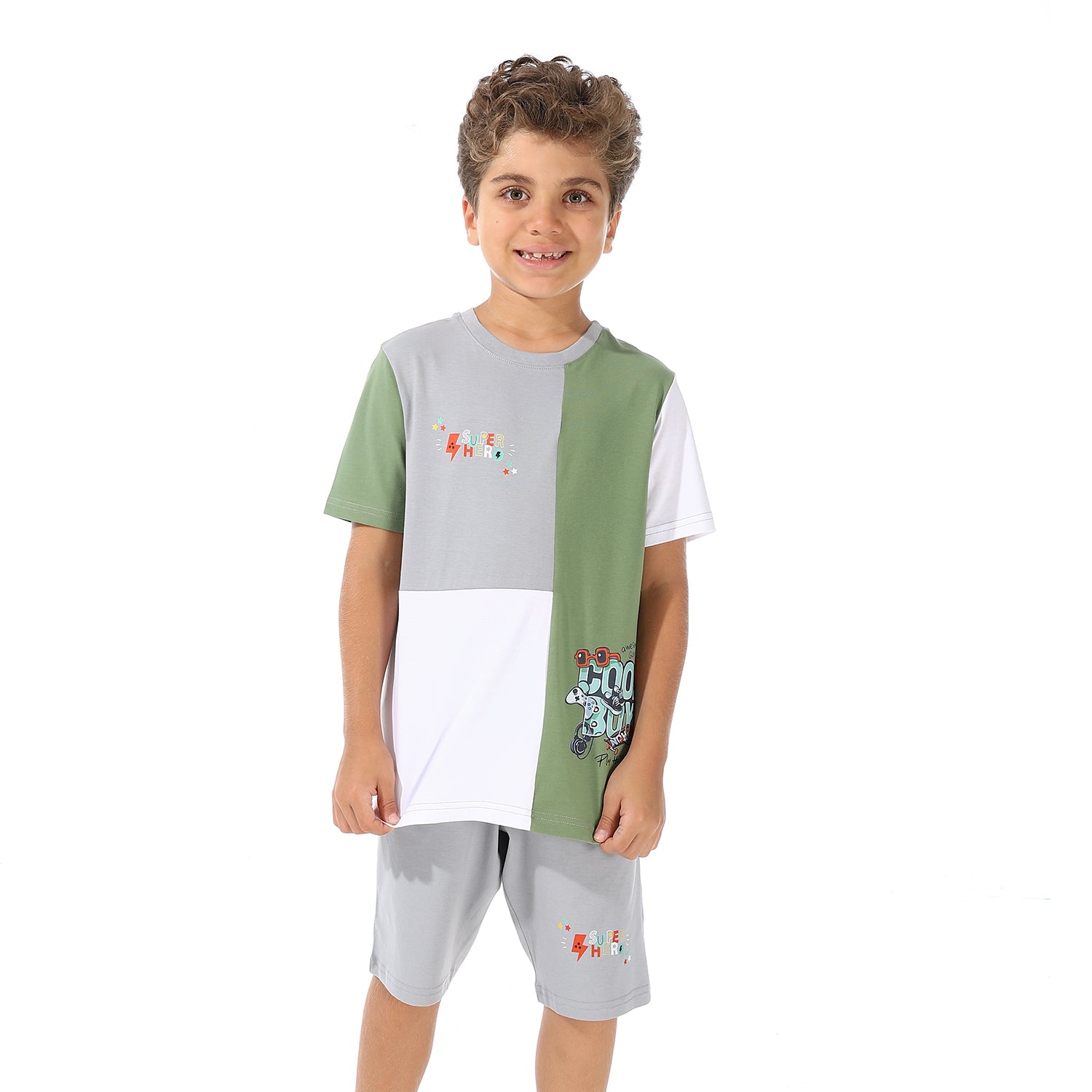 Boys Printed Wonderful Tee & Shorts Pajama Set - Gray