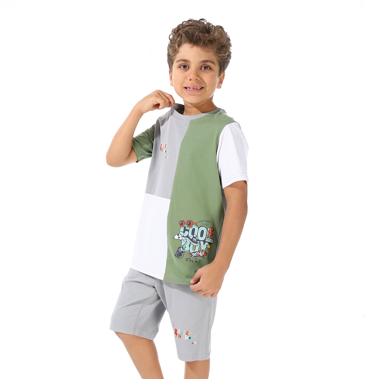 Boys Printed Wonderful Tee & Shorts Pajama Set - Gray