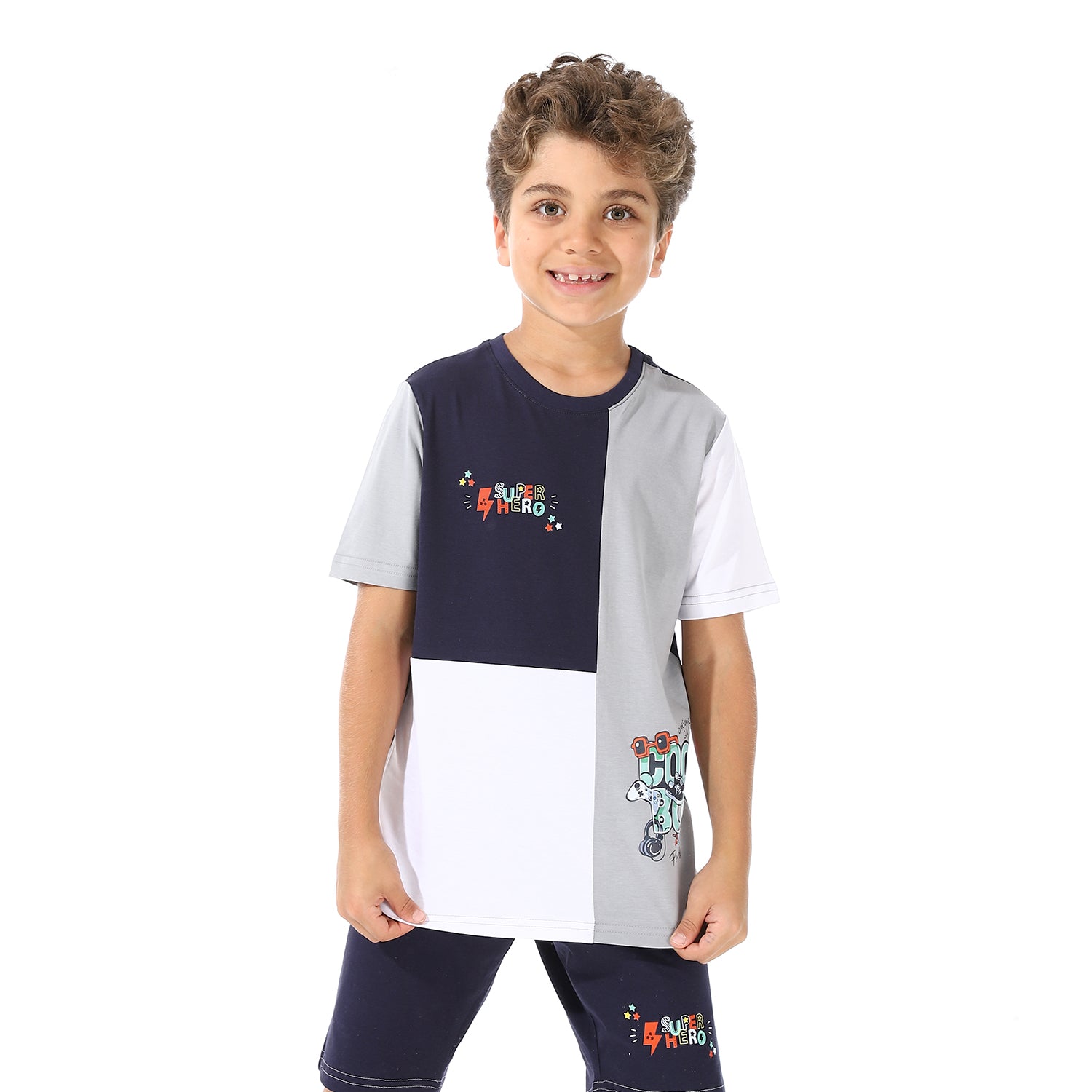 Boys Printed Wonderful Tee & Shorts Pajama Set - Navy