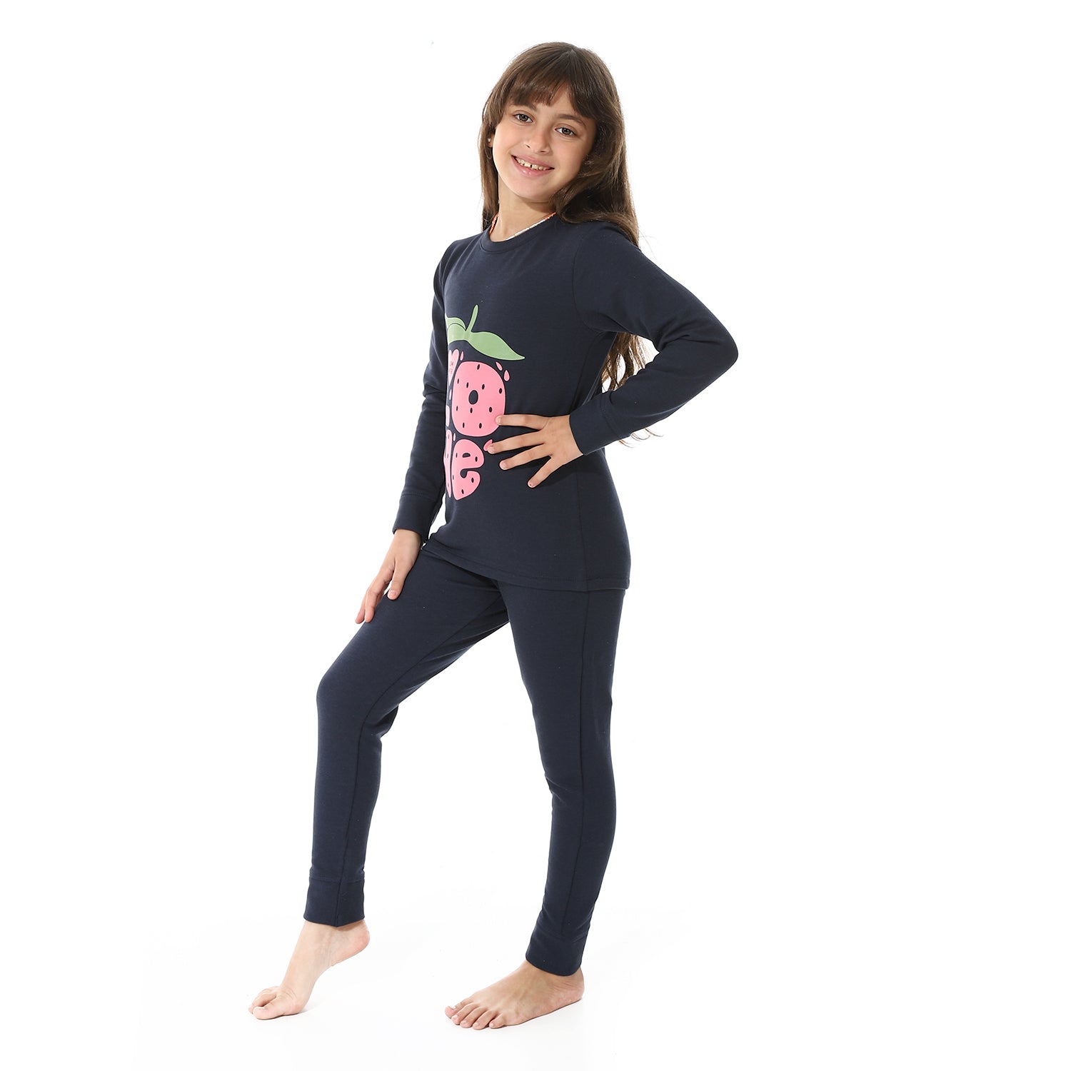 Girls Thermal Set With Printed - Navy