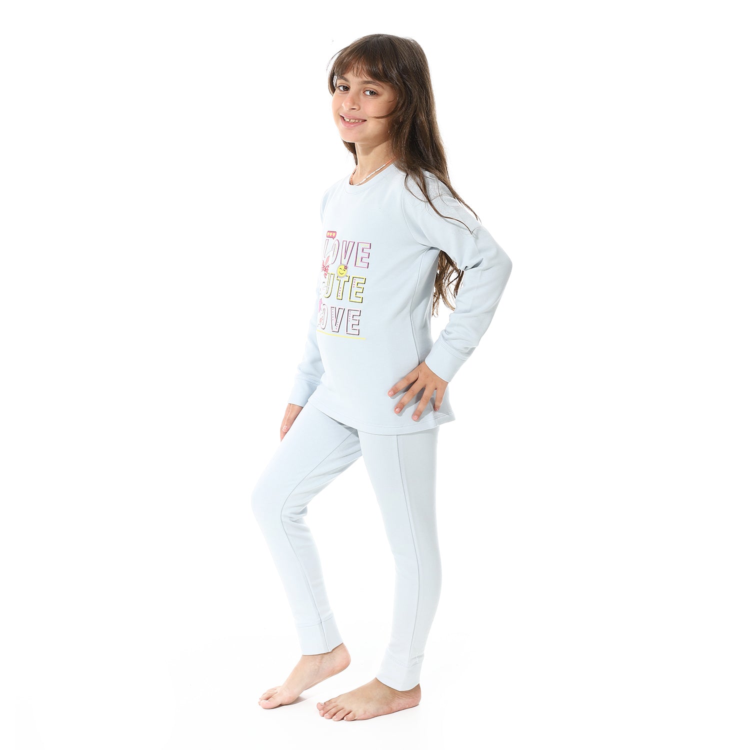 Girls Thermal Set With Printed - Blue