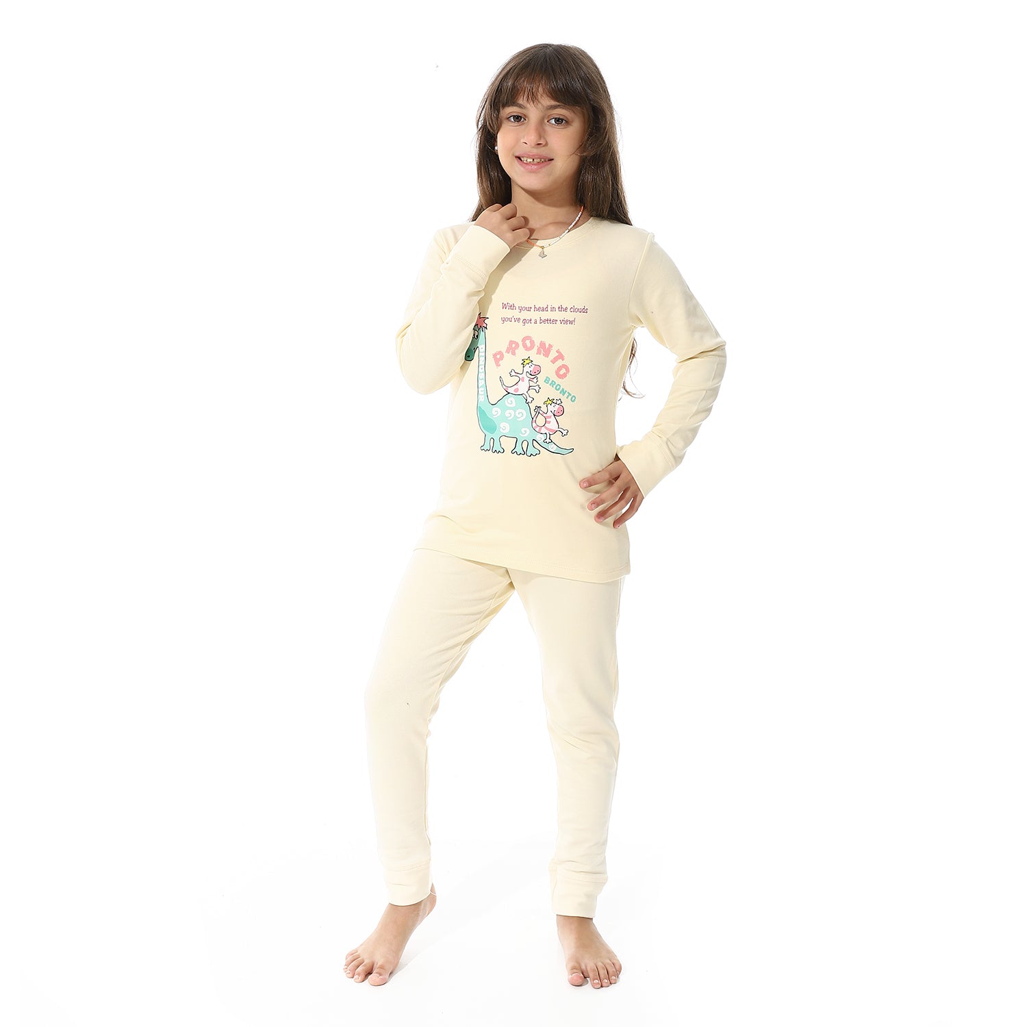 Girls Thermal Set With Printed - Beige