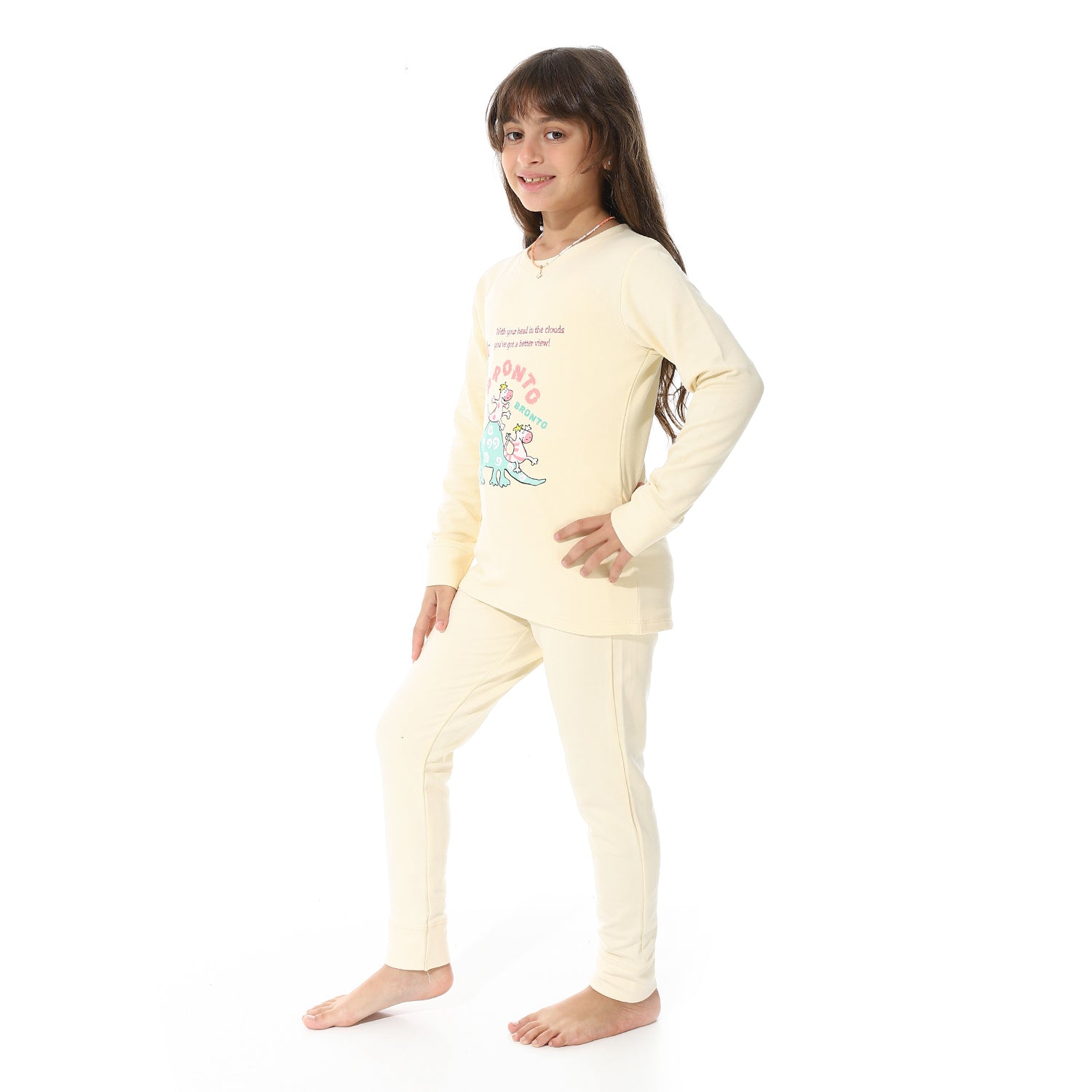 Girls Thermal Set With Printed - Beige