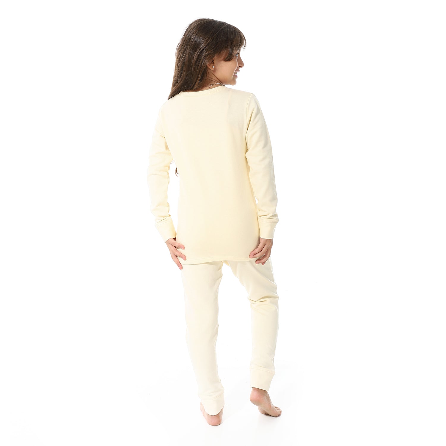 Girls Thermal Set With Printed - Beige