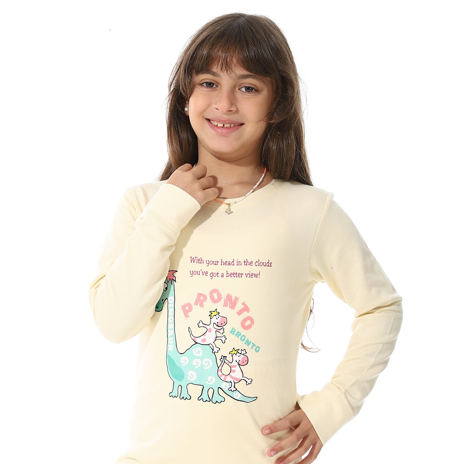 Girls Thermal Set With Printed - Beige