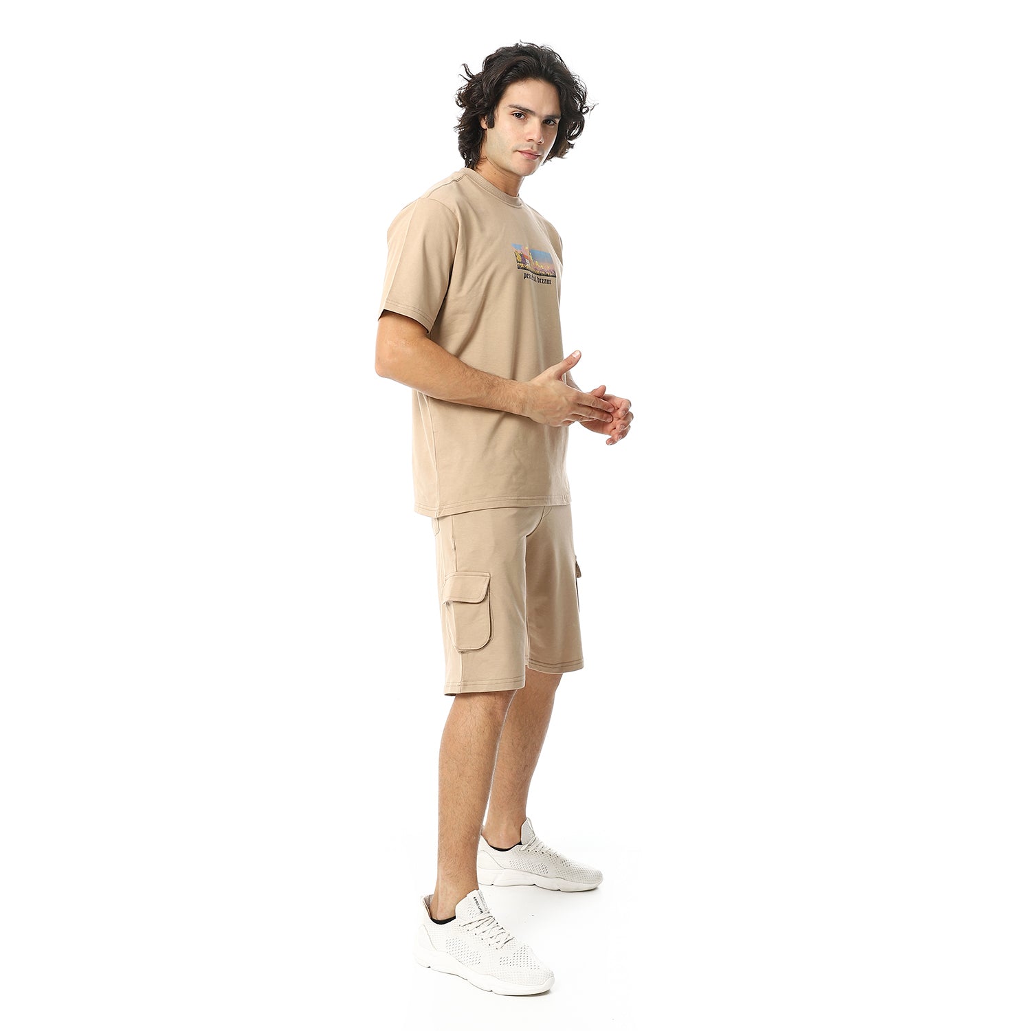 Men's pajama set with printed - Beige