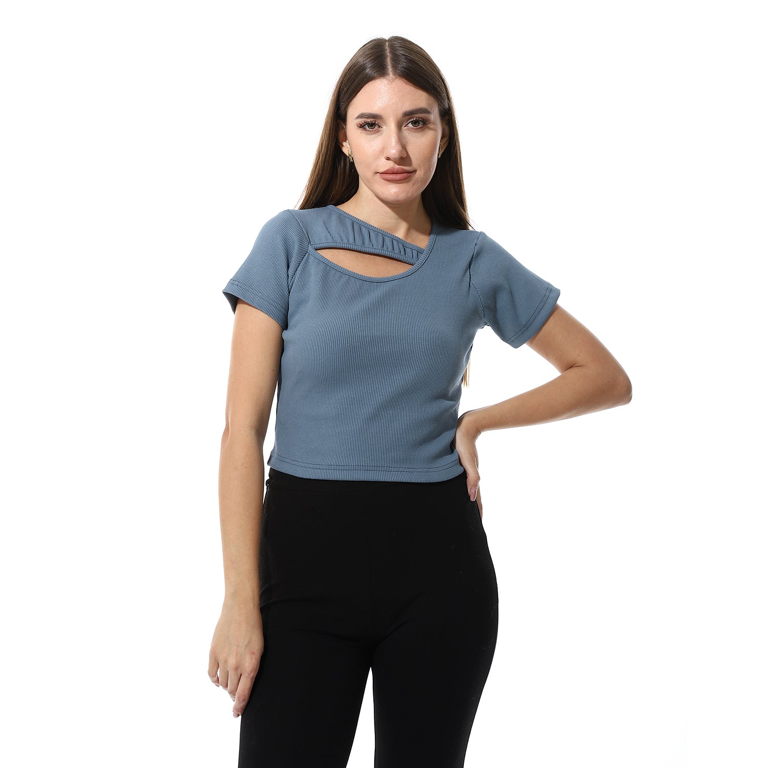 Multicolor Short Sleeves Top With Ribbed