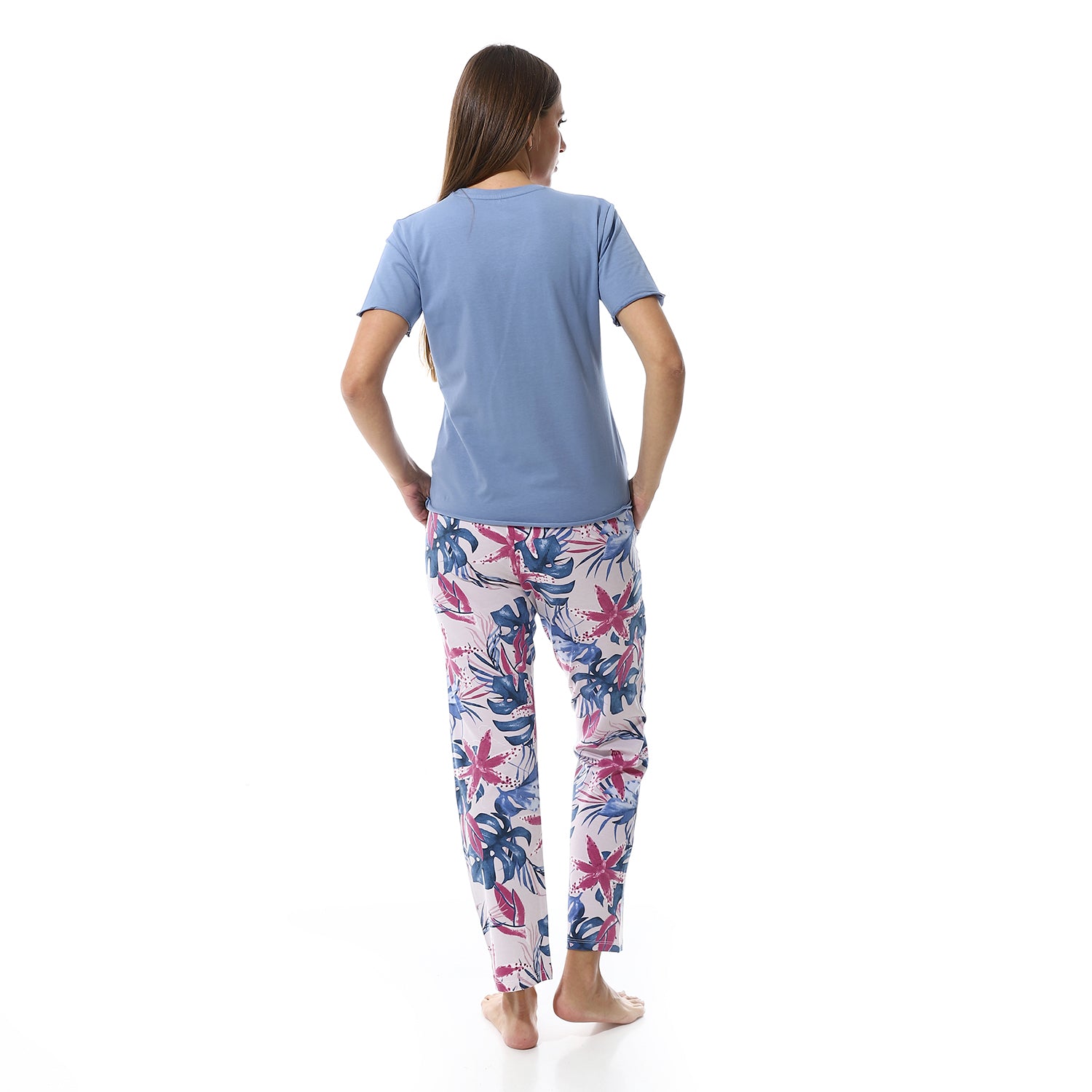 Women's Summer Pajamas Stylish Blue Shirt & white Pants