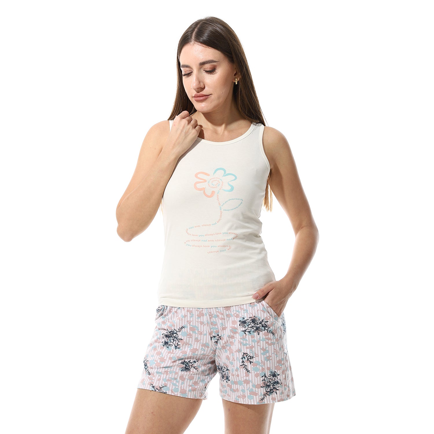 Women's Summer Short Printed Pajamas For Comfort - Off White