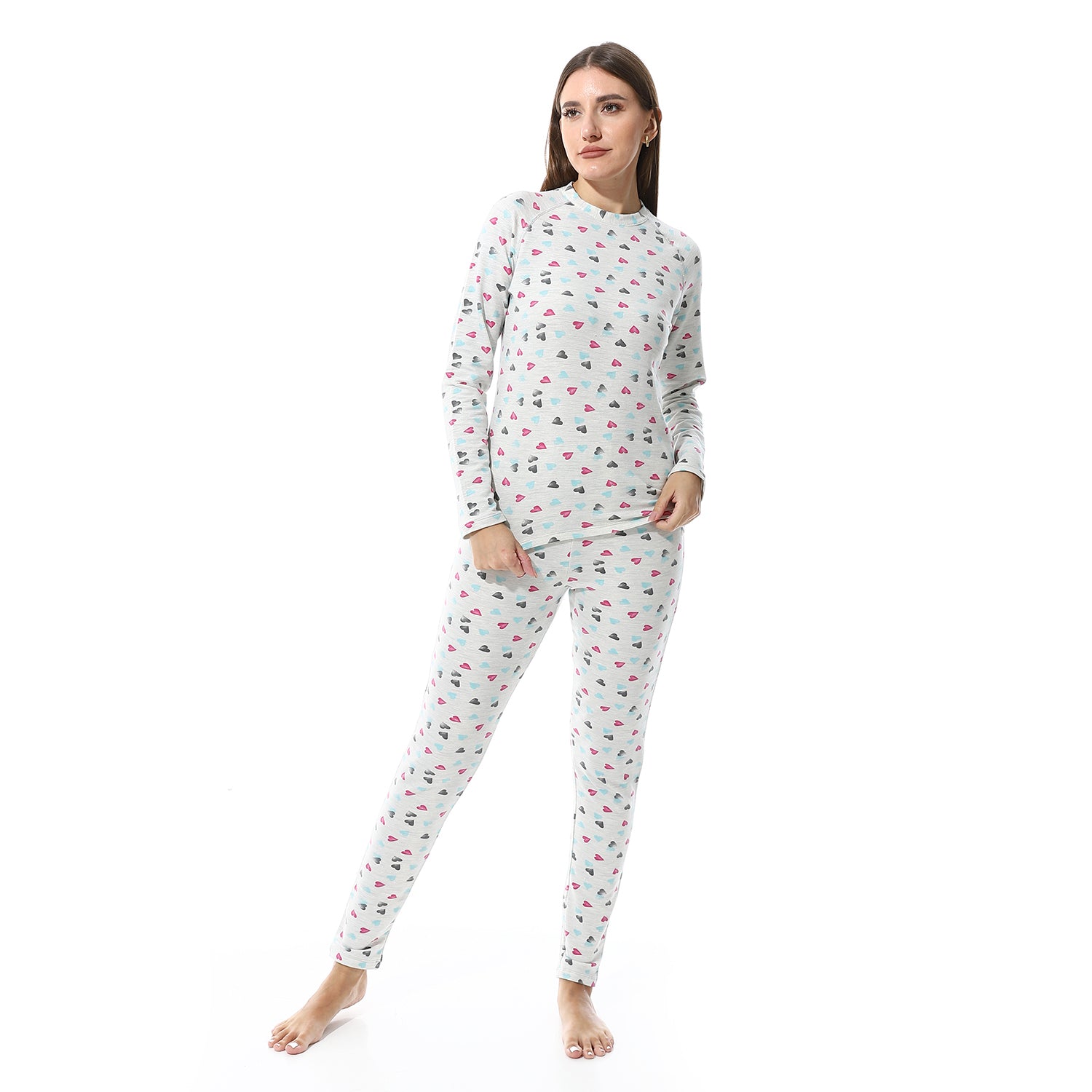 Women Printed Thermal Set Padded Inside - Gray