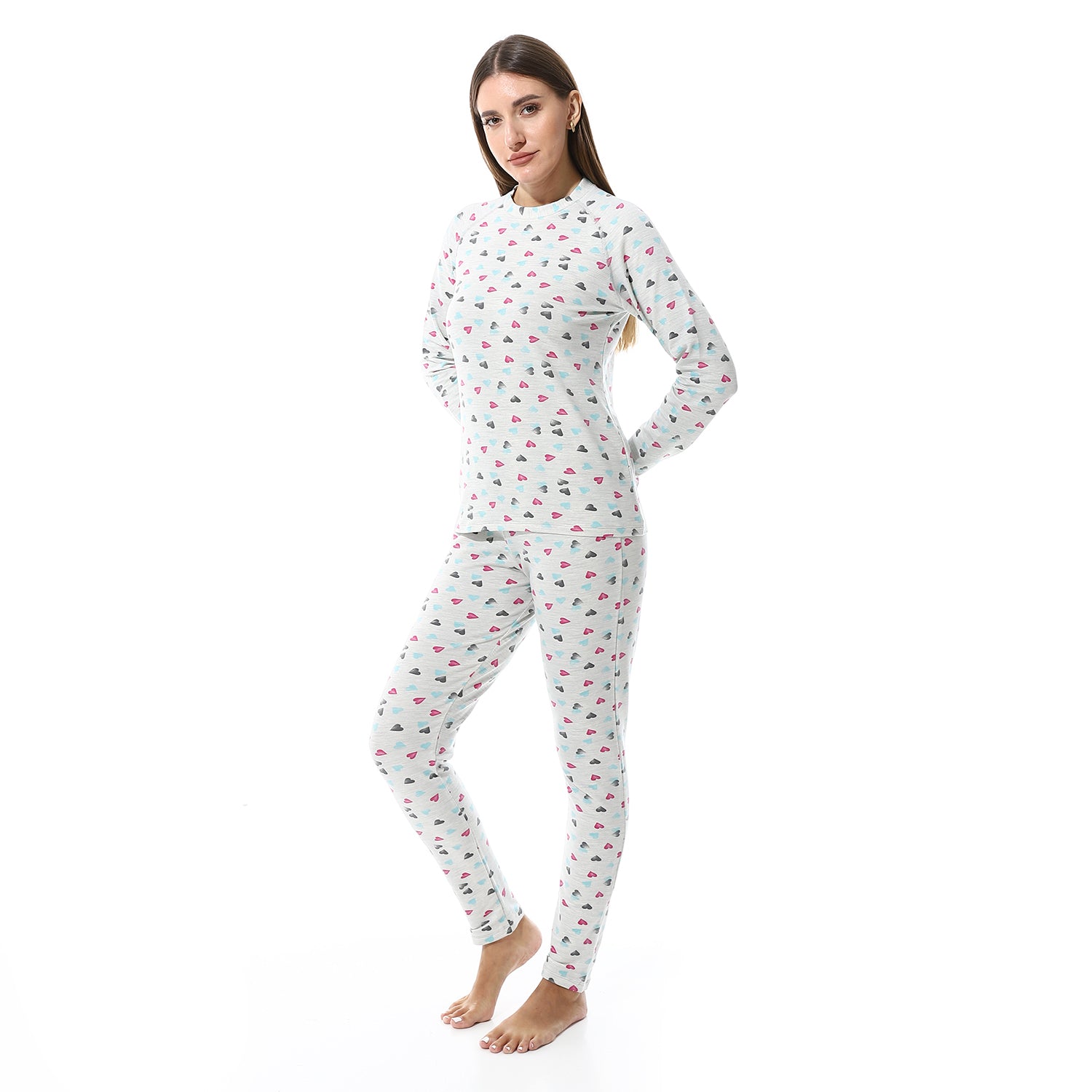 Women Printed Thermal Set Padded Inside - Gray