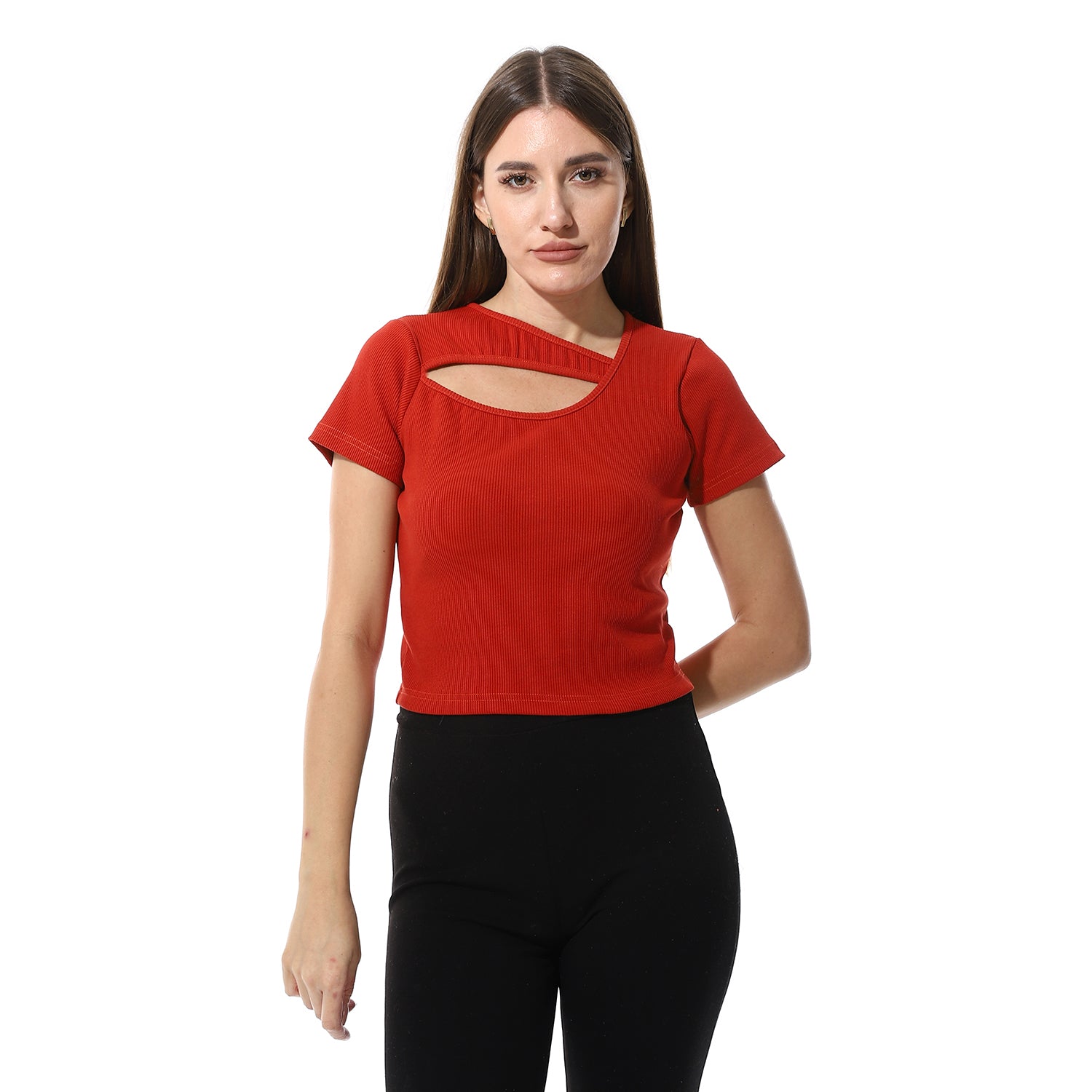 Multicolor Short Sleeves Top With Ribbed