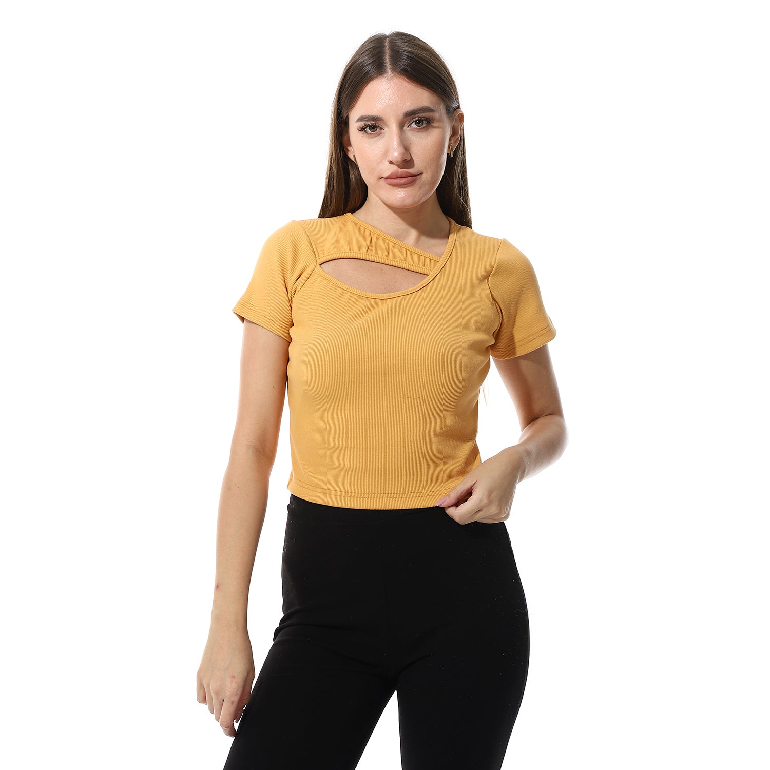 Multicolor Short Sleeves Top With Ribbed