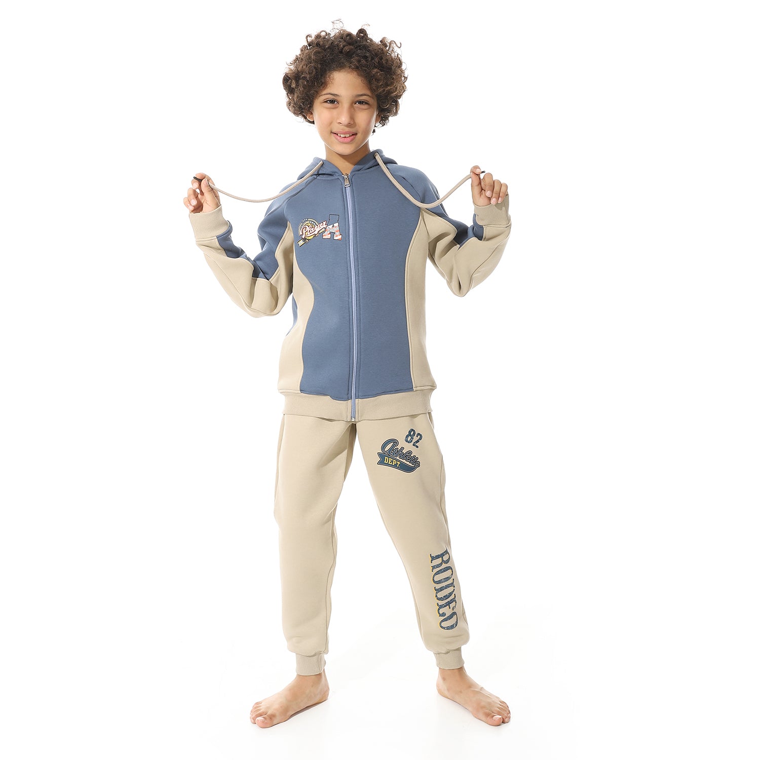 Boys' Denim Zipped Hoodie and Pants Set - Cozy Winter Loungewear