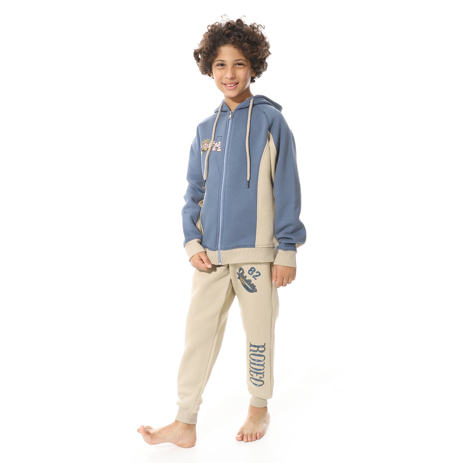 Boys' Denim Zipped Hoodie and Pants Set - Cozy Winter Loungewear