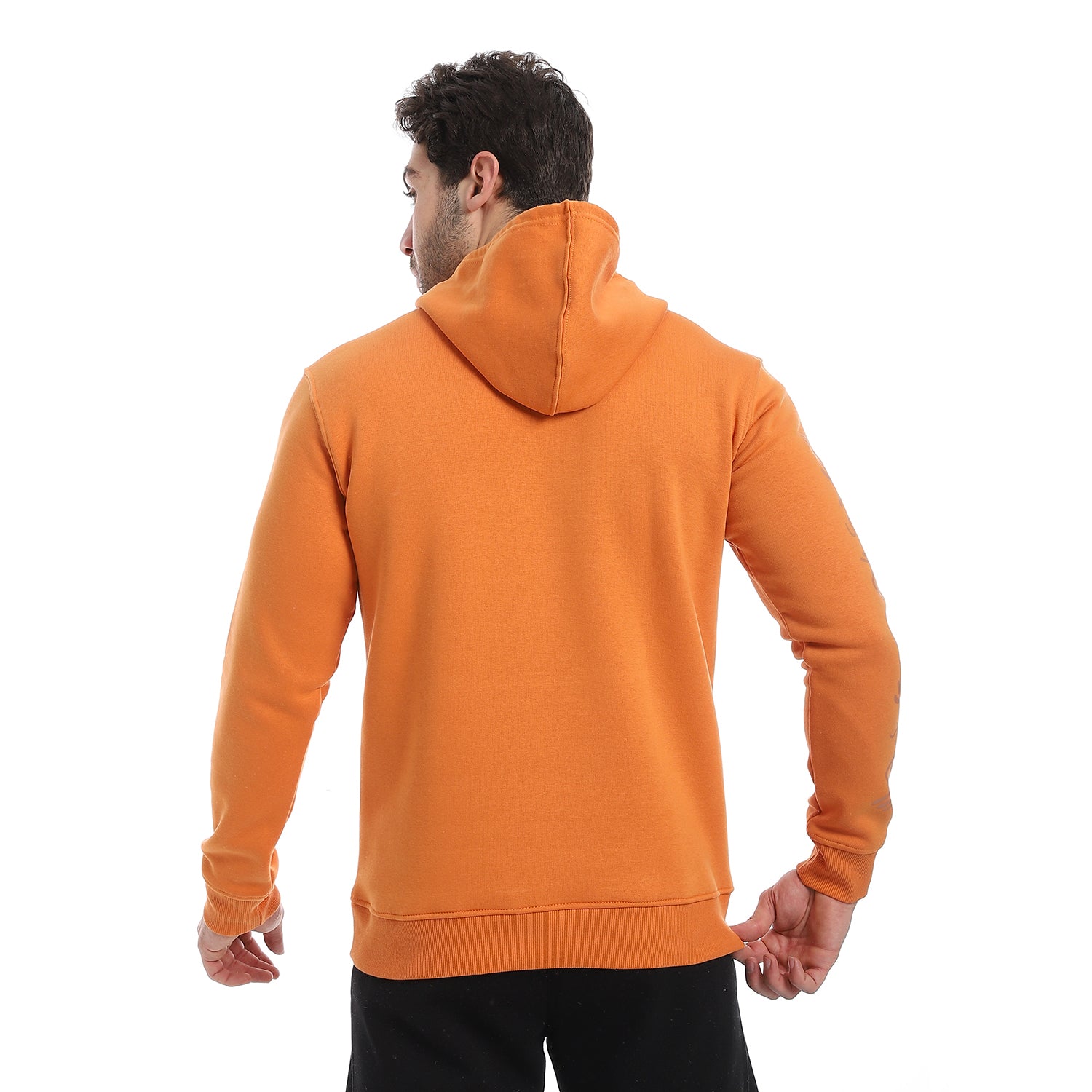 Red Cotton Hoodie With Printed - Orange