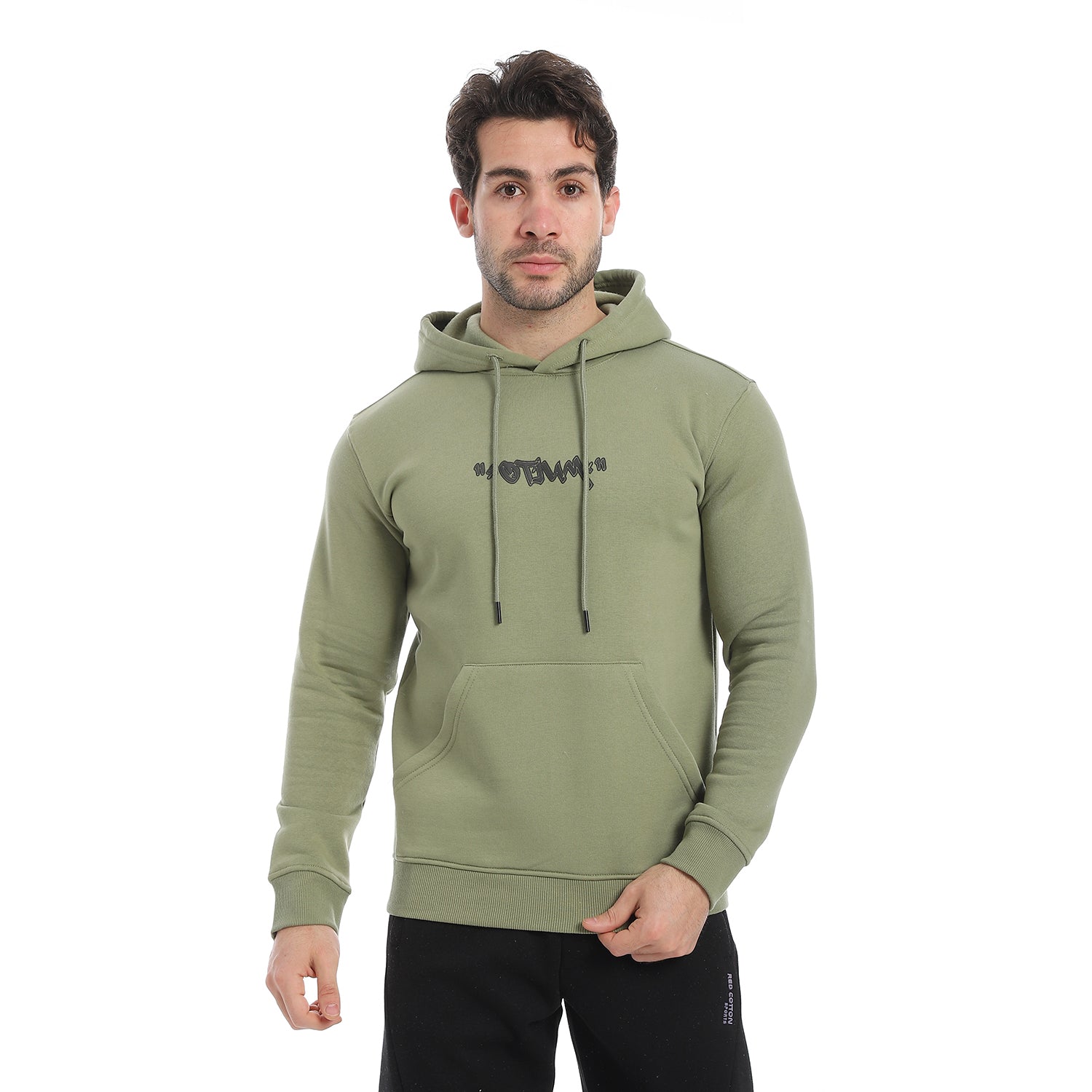 Red Cotton Hoodie With Printed - Olive