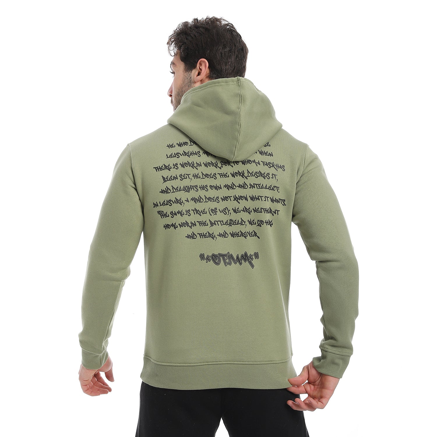 Red Cotton Hoodie With Printed - Olive